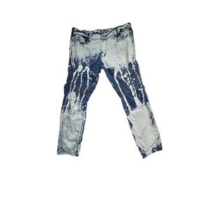 Reset Biker Jeans Mens 36 Blue Acid Wash Bleached Moto Ribbed Knee Slim Denim